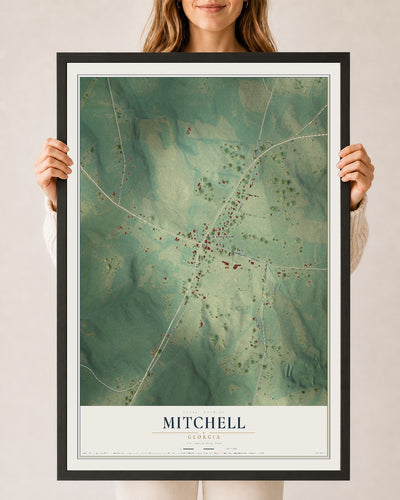 Mitchell, Georgia map print, 24" x 36" W/ Black Ayous Wood Frame mockup