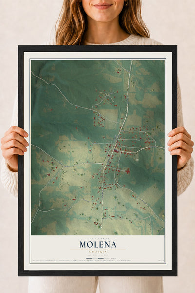 Molena, Georgia map print, 18" x 24" W/ Black Ayous Wood Frame mockup