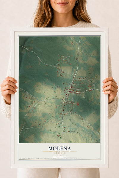 Molena, Georgia map print, 18" x 24" W/ White Ayous Wood Frame mockup