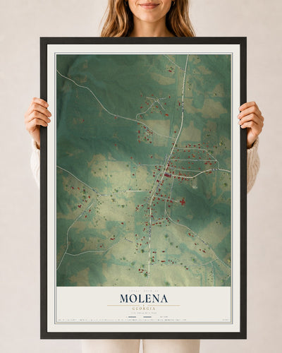 Molena, Georgia map print, 24" x 36" W/ Black Ayous Wood Frame mockup