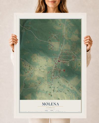 Molena, Georgia map print, 24" x 36" W/ White Ayous Wood Frame mockup
