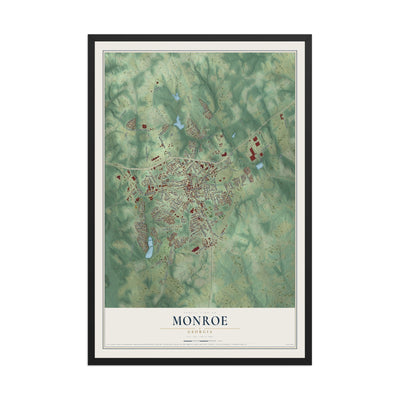 Monroe, Georgia map print, 12" x 18" W/ Black Ayous Wood Frame mockup