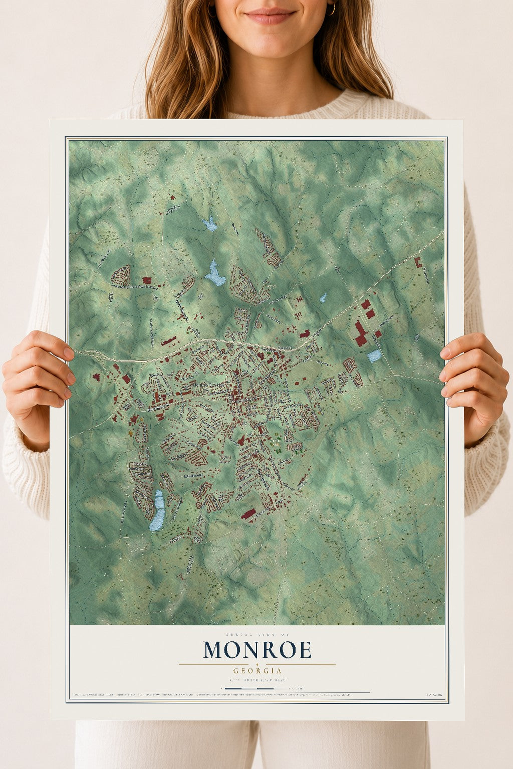 Monroe, Georgia map print, 18" x 24" Archival Matte Print mockup