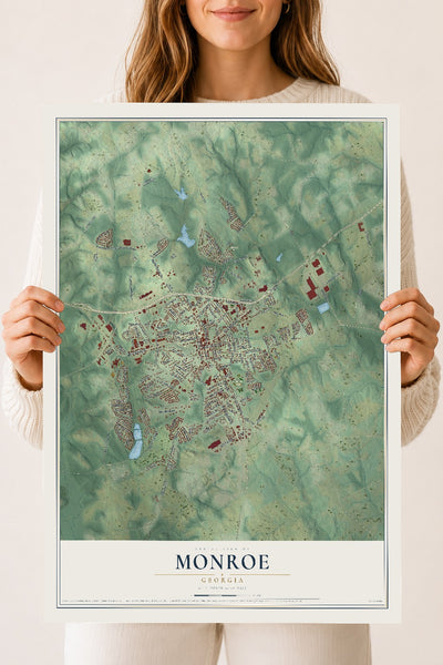 Monroe, Georgia map print, 18" x 24" Archival Matte Print mockup