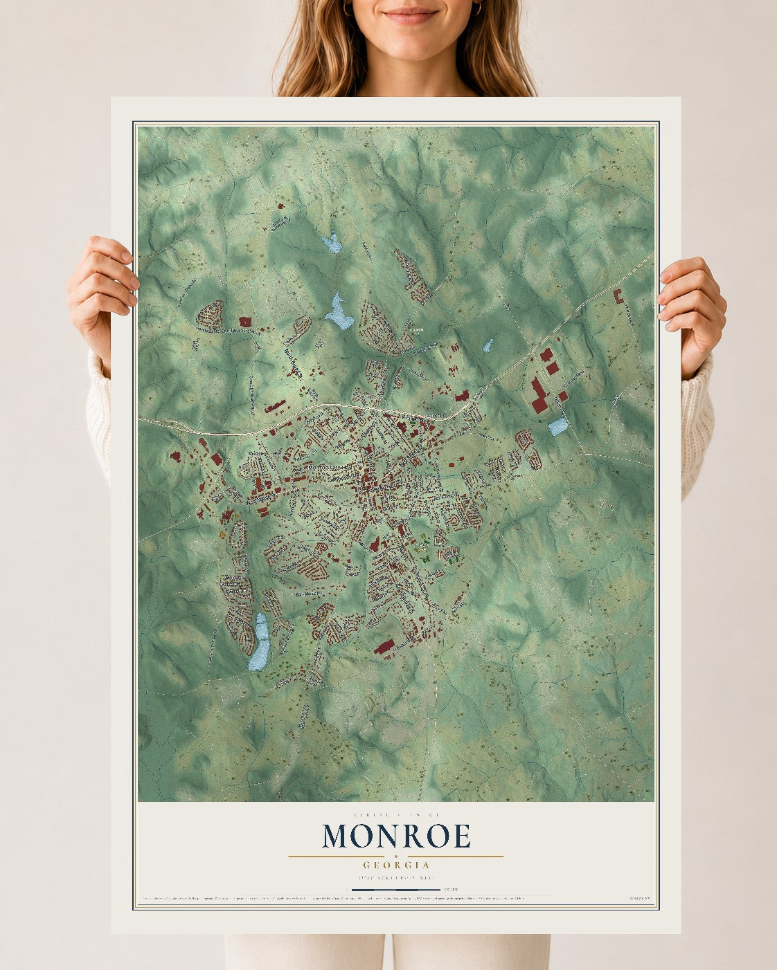 Monroe, Georgia map print, 24" x 36" Archival Matte Print mockup