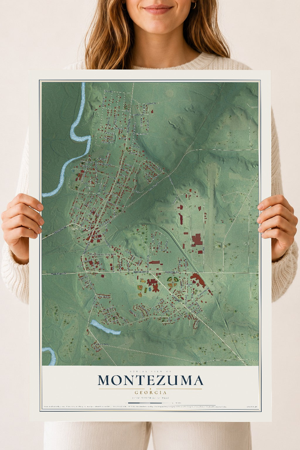 Montezuma, Georgia map print, 18" x 24" Archival Matte Print mockup
