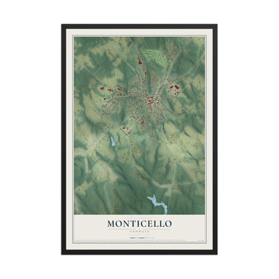 Monticello, Georgia map print, 12" x 18" W/ Black Ayous Wood Frame mockup