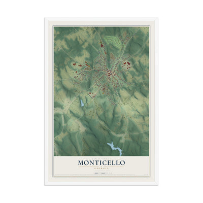 Monticello, Georgia map print, 12" x 18" W/ White Ayous Wood Frame mockup