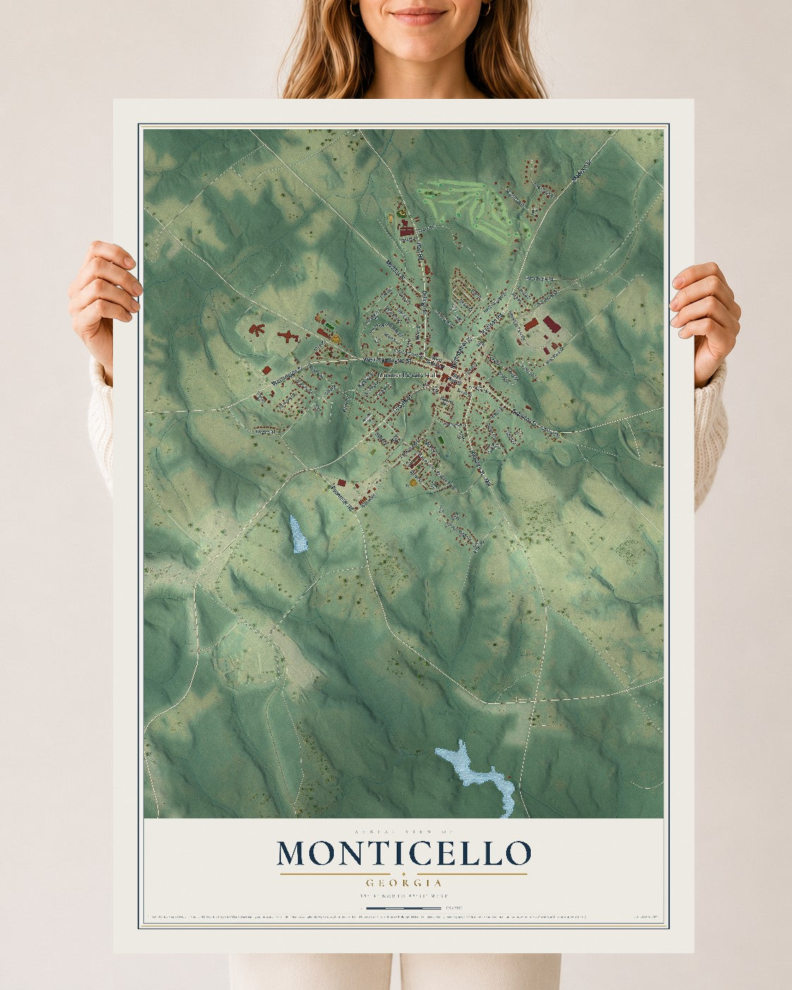 Monticello, Georgia map print, 24" x 36" Archival Matte Print mockup