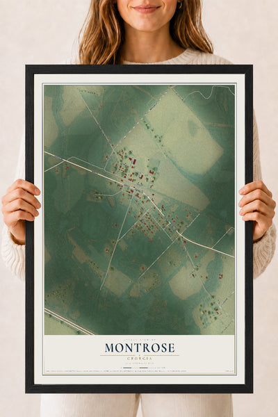 Montrose, Georgia map print, 18" x 24" W/ Black Ayous Wood Frame mockup