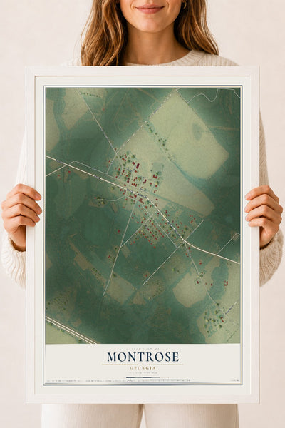 Montrose, Georgia map print, 18" x 24" W/ White Ayous Wood Frame mockup