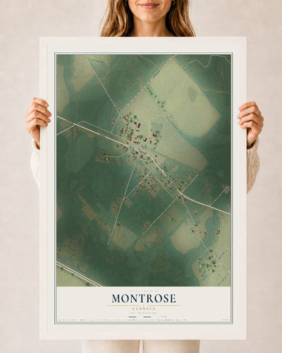 Montrose, Georgia map print, 24" x 36" W/ White Ayous Wood Frame mockup