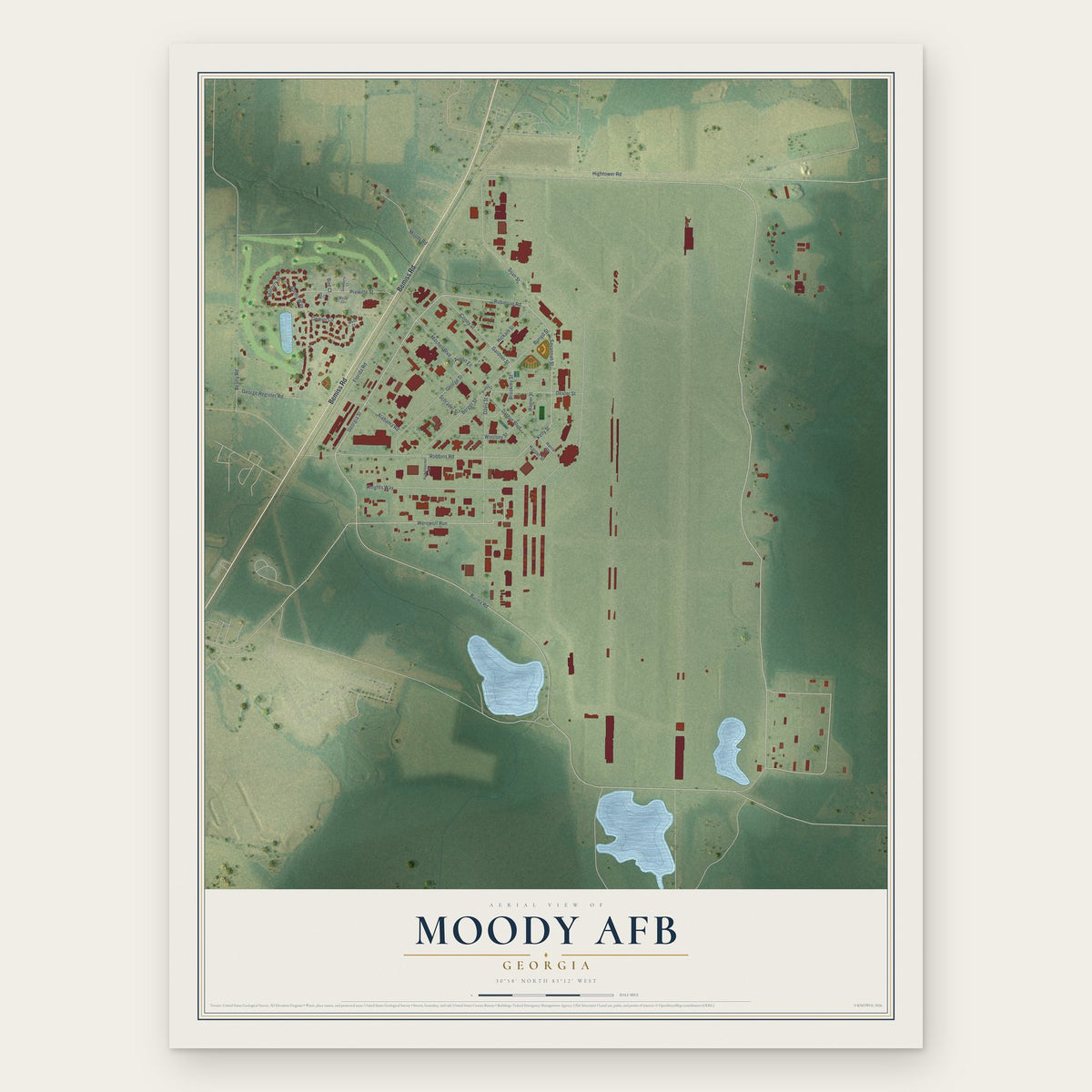 Moody AFB, Georgia map print, the full design