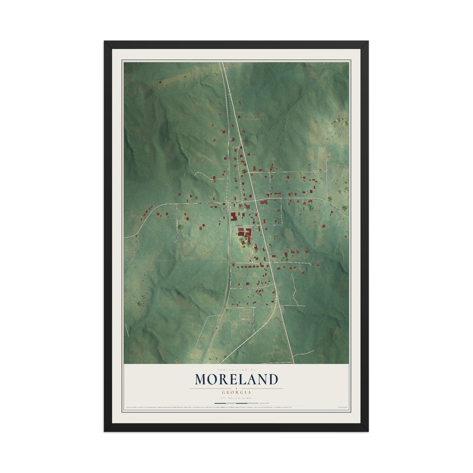 Moreland, Georgia map print, 12" x 18" W/ Black Ayous Wood Frame mockup