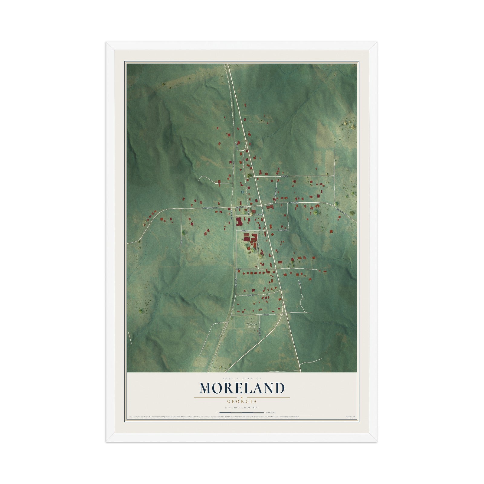 Moreland, Georgia map print, 12" x 18" W/ White Ayous Wood Frame mockup