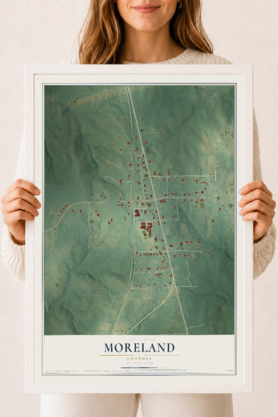 Moreland, Georgia map print, 18" x 24" W/ White Ayous Wood Frame mockup