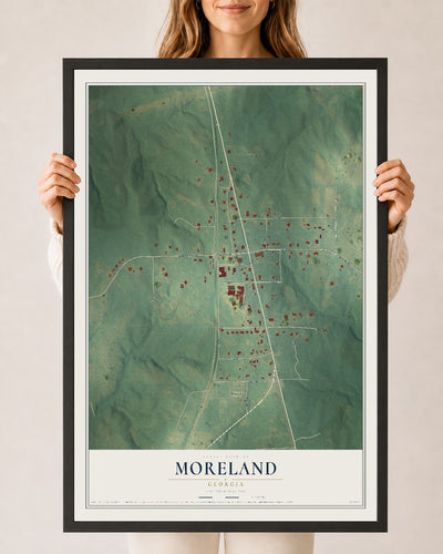 Moreland, Georgia map print, 24" x 36" W/ Black Ayous Wood Frame mockup