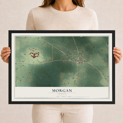 Morgan, Georgia map print, 12" x 18" W/ Black Ayous Wood Frame mockup