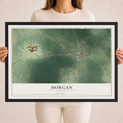 Morgan, Georgia map print, 18" x 24" W/ Black Ayous Wood Frame mockup