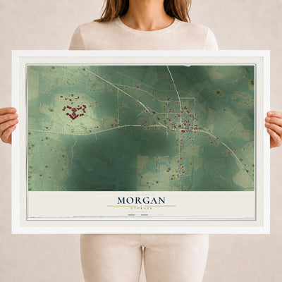 Morgan, Georgia map print, 18" x 24" W/ White Ayous Wood Frame mockup