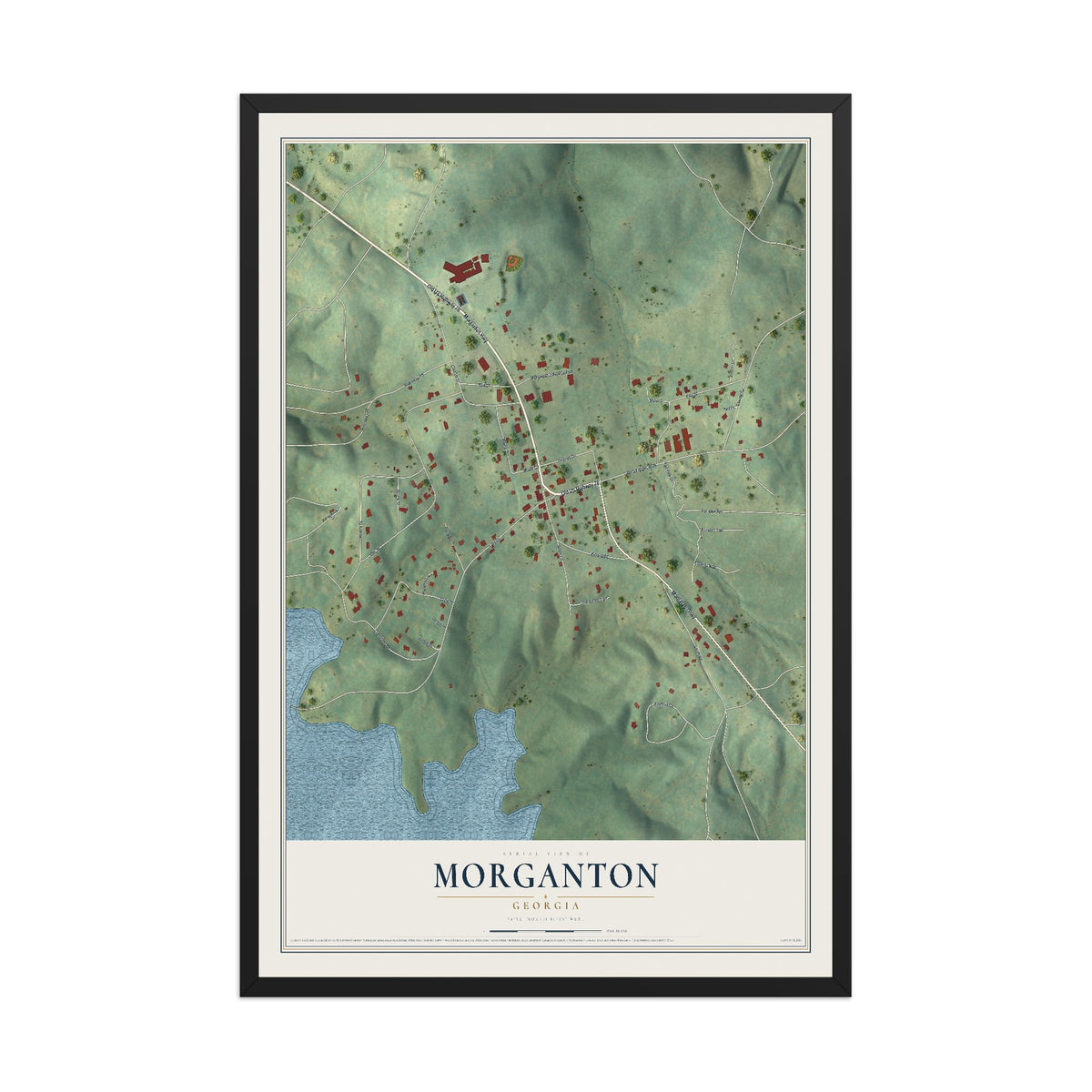 Morganton, Georgia map print, 12" x 18" W/ Black Ayous Wood Frame mockup