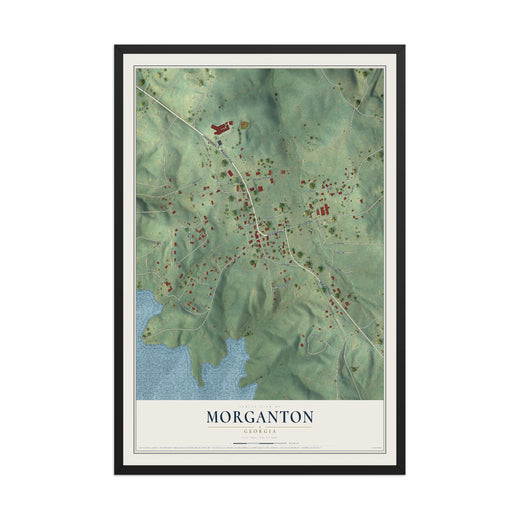 Map of Morganton, Georgia, 12 x 18 inch print in a black wood frame