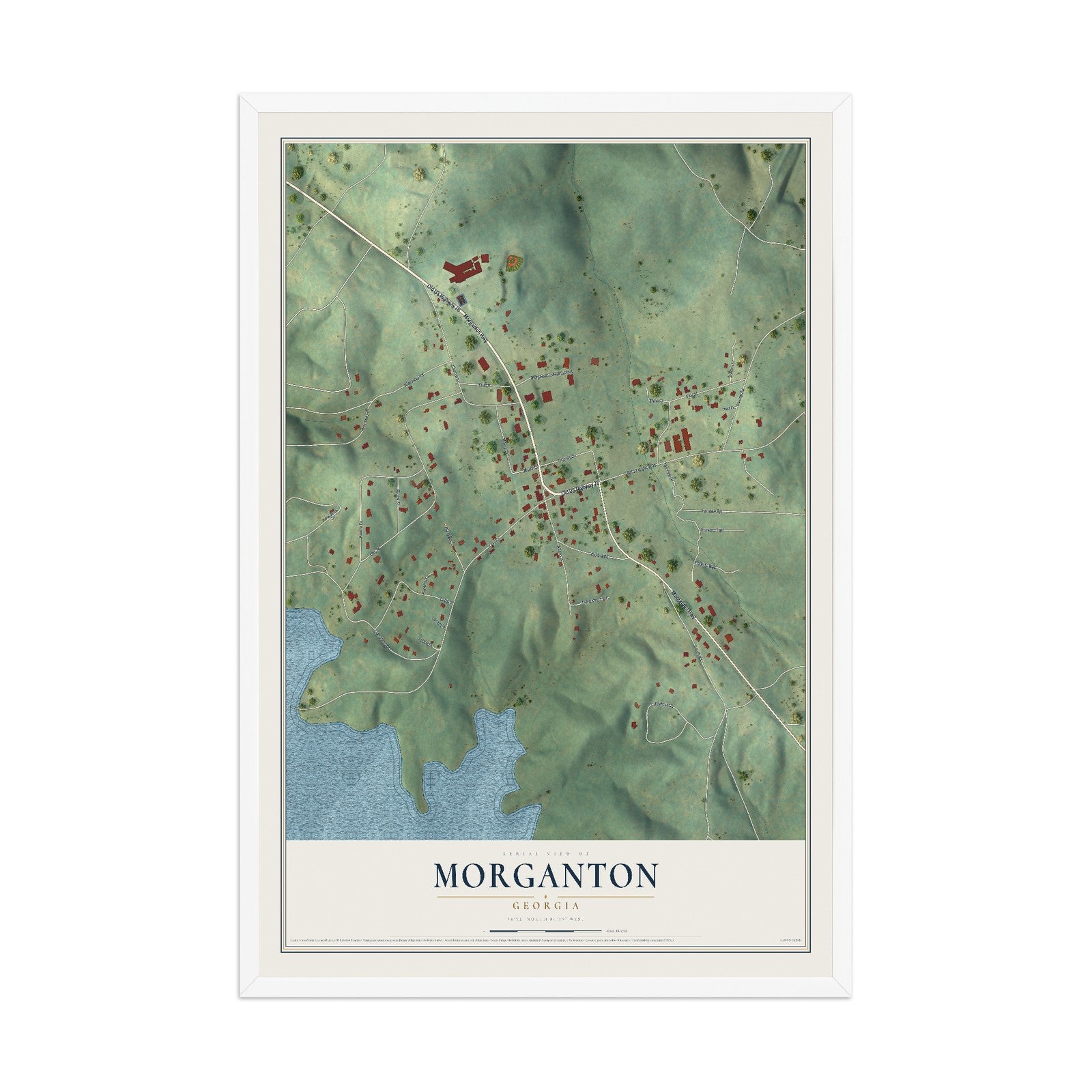 Morganton, Georgia map print, 12" x 18" W/ White Ayous Wood Frame mockup