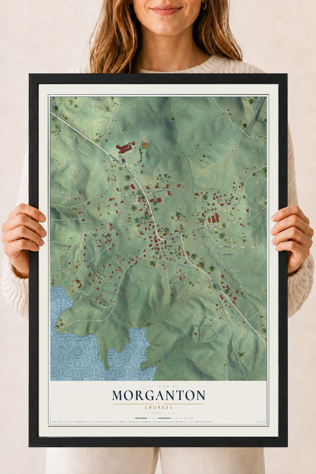 Morganton, Georgia map print, 18" x 24" W/ Black Ayous Wood Frame mockup