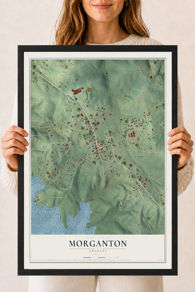 Morganton, Georgia map print, 18" x 24" W/ Black Ayous Wood Frame mockup