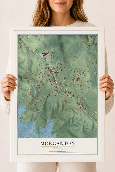 Morganton, Georgia map print, 18" x 24" W/ White Ayous Wood Frame mockup