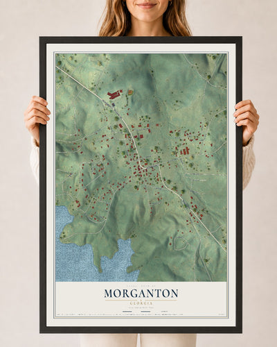 Morganton, Georgia map print, 24" x 36" W/ Black Ayous Wood Frame mockup