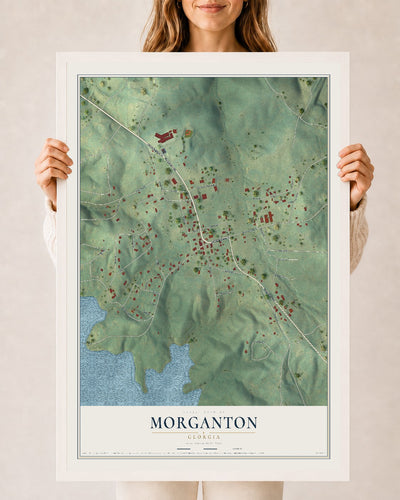Morganton, Georgia map print, 24" x 36" W/ White Ayous Wood Frame mockup