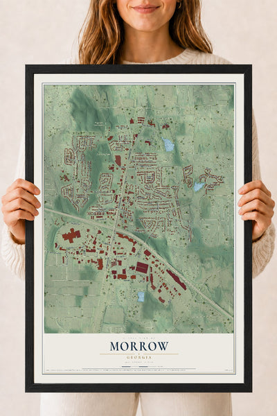 Morrow, Georgia map print, 18" x 24" W/ Black Ayous Wood Frame mockup