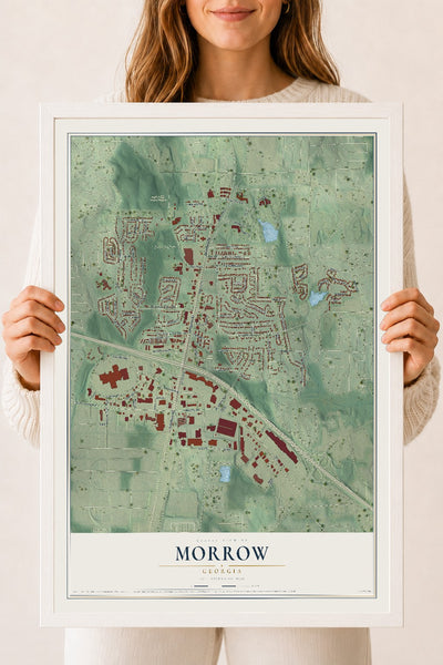 Morrow, Georgia map print, 18" x 24" W/ White Ayous Wood Frame mockup