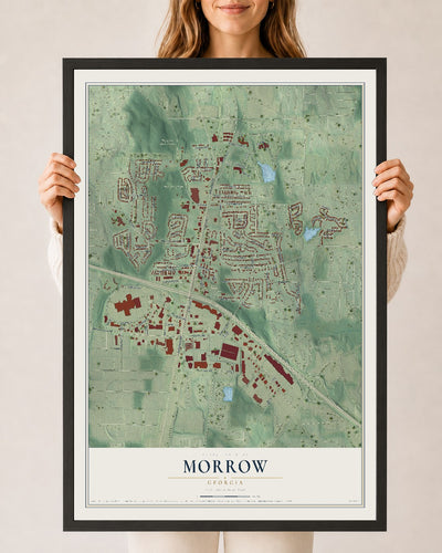 Morrow, Georgia map print, 24" x 36" W/ Black Ayous Wood Frame mockup