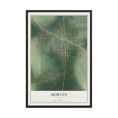 Morven, Georgia map print, 12" x 18" W/ Black Ayous Wood Frame mockup