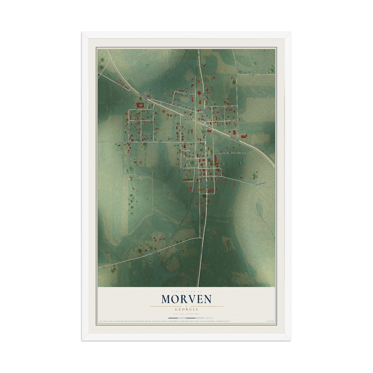 Morven, Georgia map print, 12" x 18" W/ White Ayous Wood Frame mockup