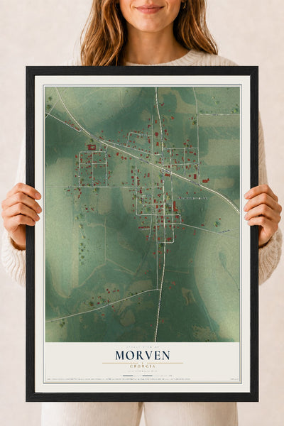 Morven, Georgia map print, 18" x 24" W/ Black Ayous Wood Frame mockup