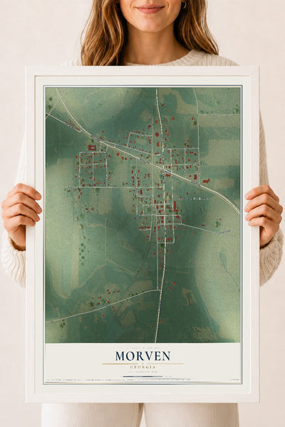 Morven, Georgia map print, 18" x 24" W/ White Ayous Wood Frame mockup
