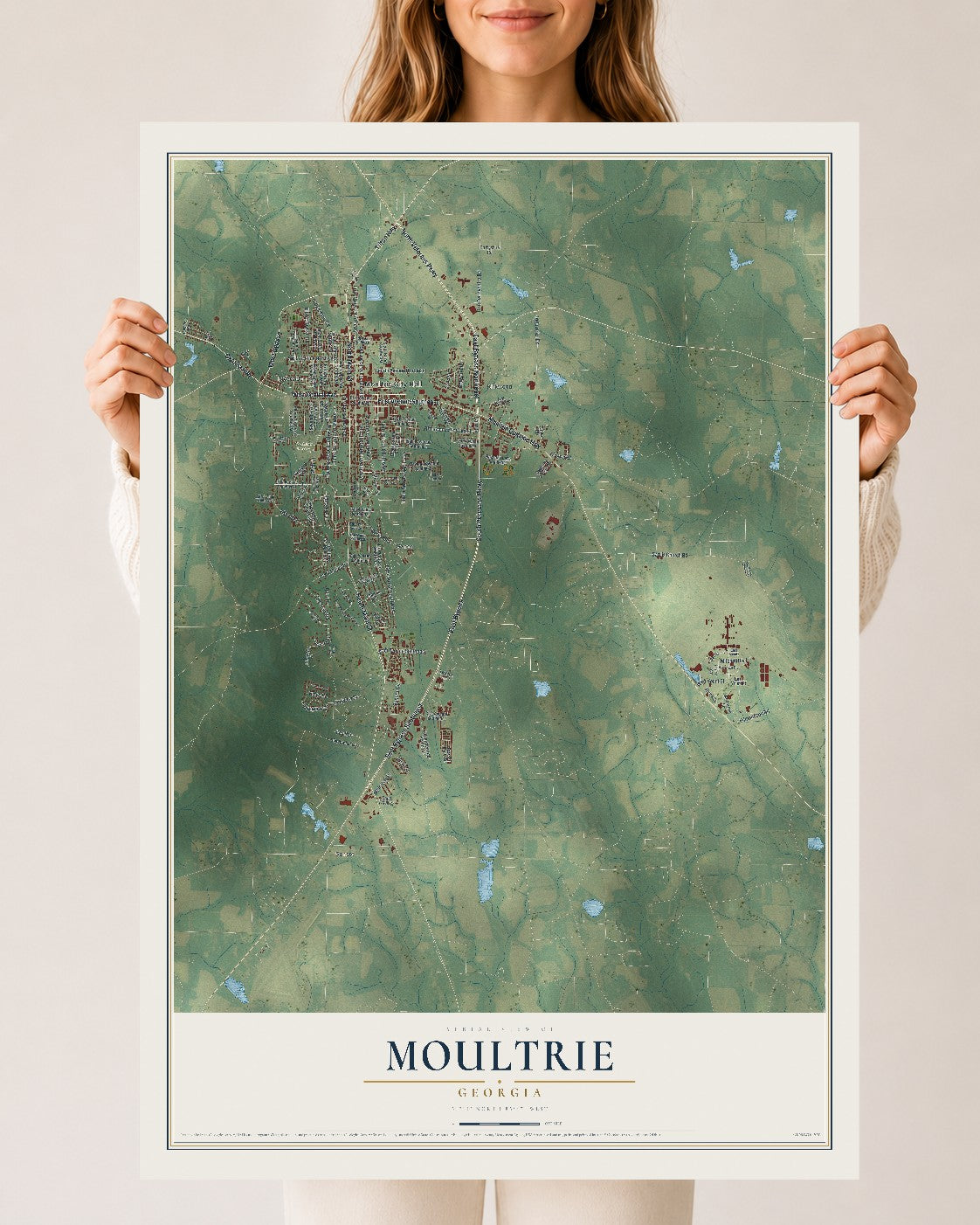 Moultrie, Georgia map print, 24" x 36" Archival Matte Print mockup
