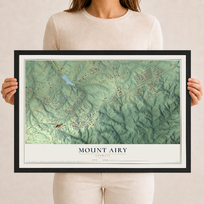 Mount Airy, Georgia map print, 12" x 18" W/ Black Ayous Wood Frame mockup