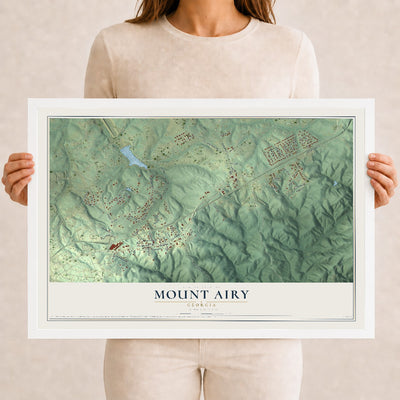 Mount Airy, Georgia map print, 12" x 18" W/ White Ayous Wood Frame mockup