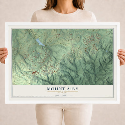 Mount Airy, Georgia map print, 18" x 24" W/ White Ayous Wood Frame mockup