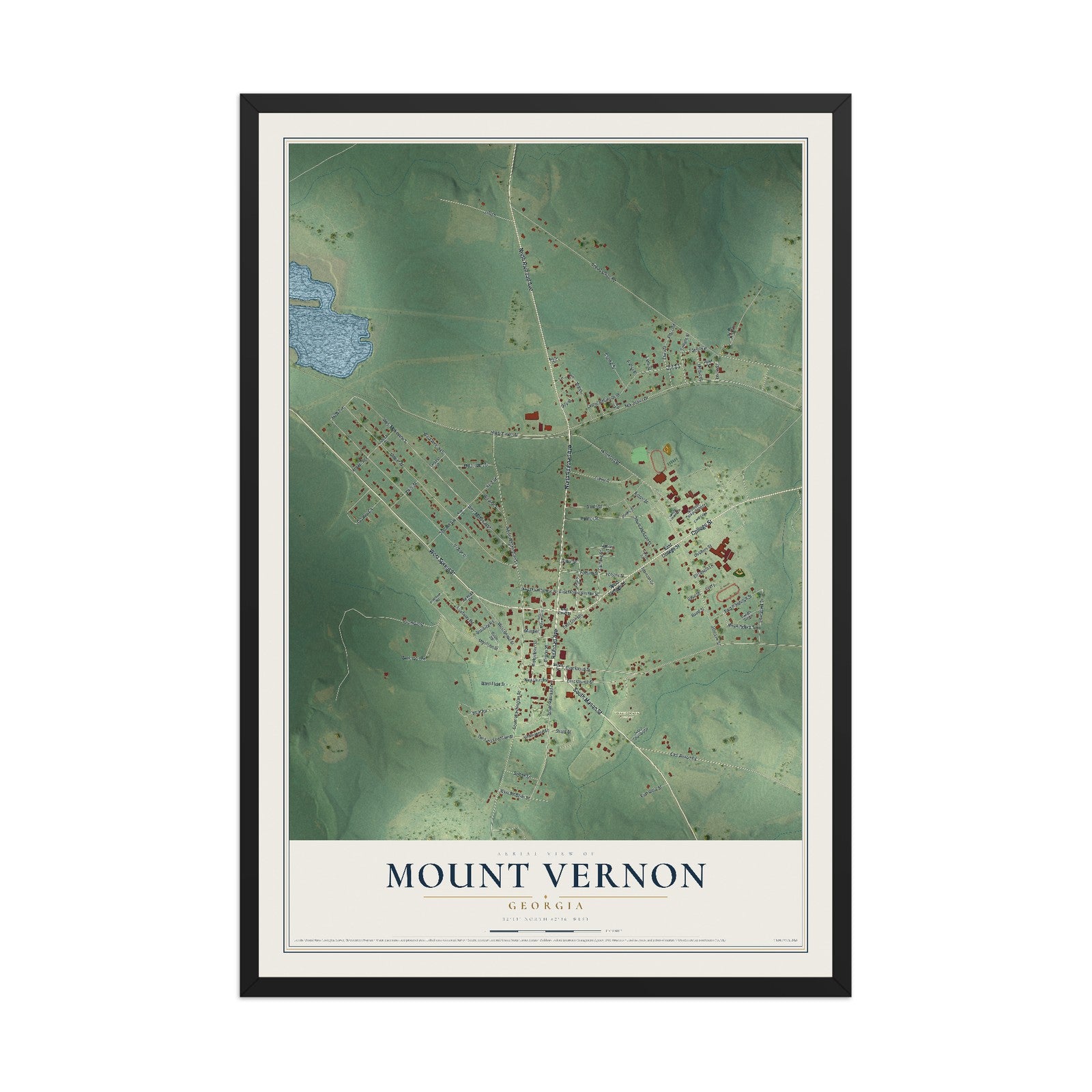 Mount Vernon, Georgia map print, 12" x 18" W/ Black Ayous Wood Frame mockup