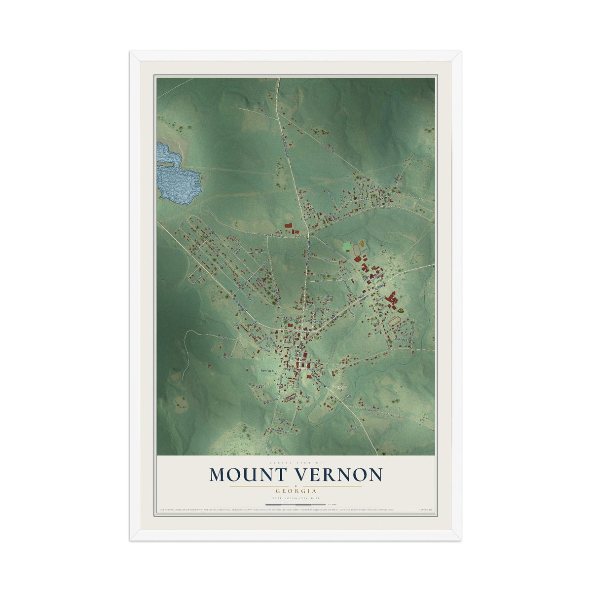 Mount Vernon, Georgia map print, 12" x 18" W/ White Ayous Wood Frame mockup