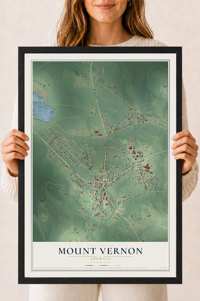 Mount Vernon, Georgia map print, 18" x 24" W/ Black Ayous Wood Frame mockup