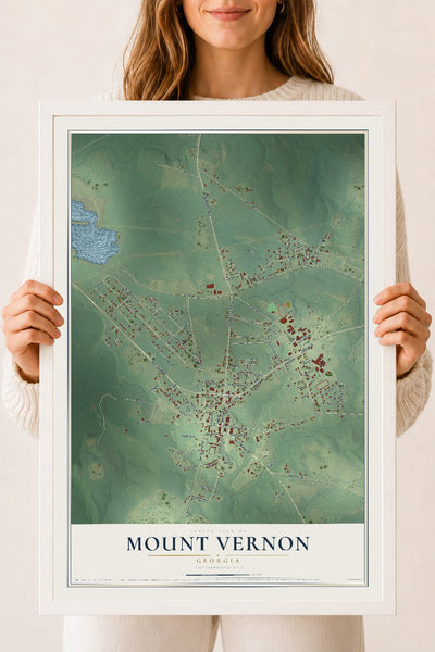 Mount Vernon, Georgia map print, 18" x 24" W/ White Ayous Wood Frame mockup