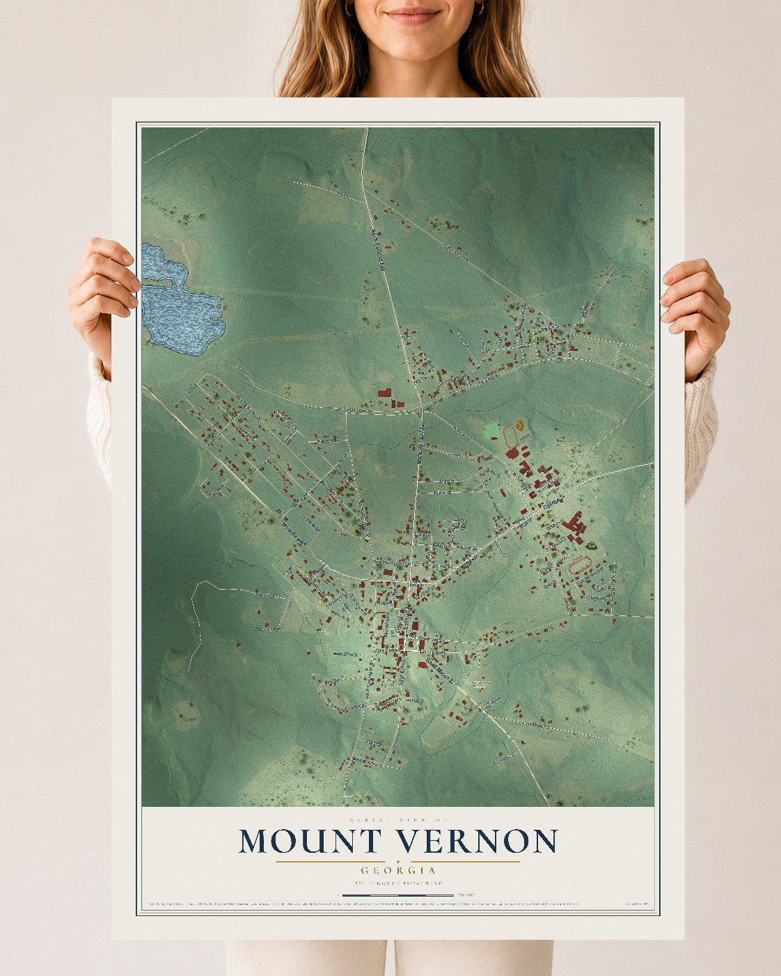 Mount Vernon, Georgia map print, 24" x 36" Archival Matte Print mockup