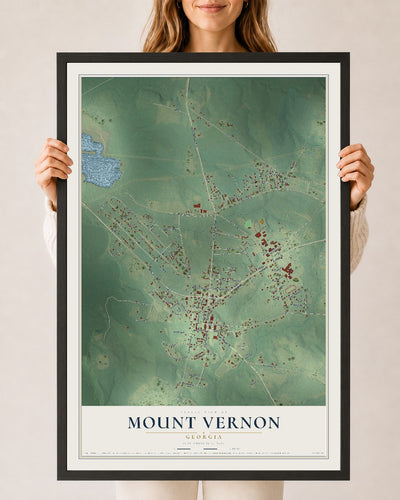 Mount Vernon, Georgia map print, 24" x 36" W/ Black Ayous Wood Frame mockup