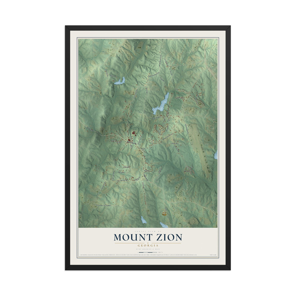 Mount Zion, Georgia map print, 12" x 18" W/ Black Ayous Wood Frame mockup